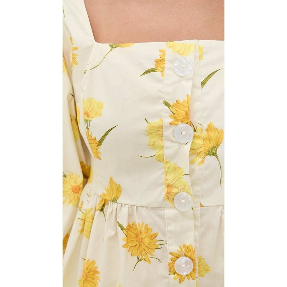 The Lulo Project Yellow White Floral Square Neck Puff Sleeve Blouse Size L $295 - Picture 2 of 5